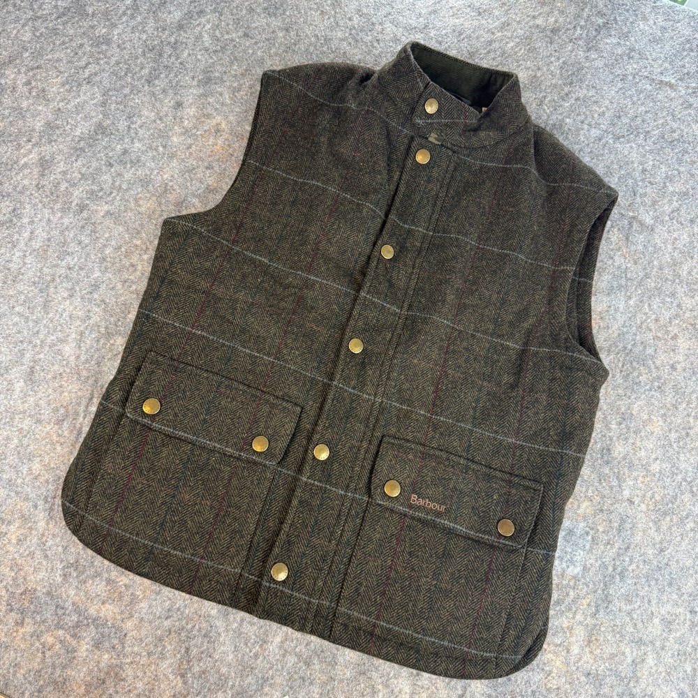 Barbour Lifestyle Mens Size XL Olive Lowerdale Wool Gilet Tweed Preppy Quilted